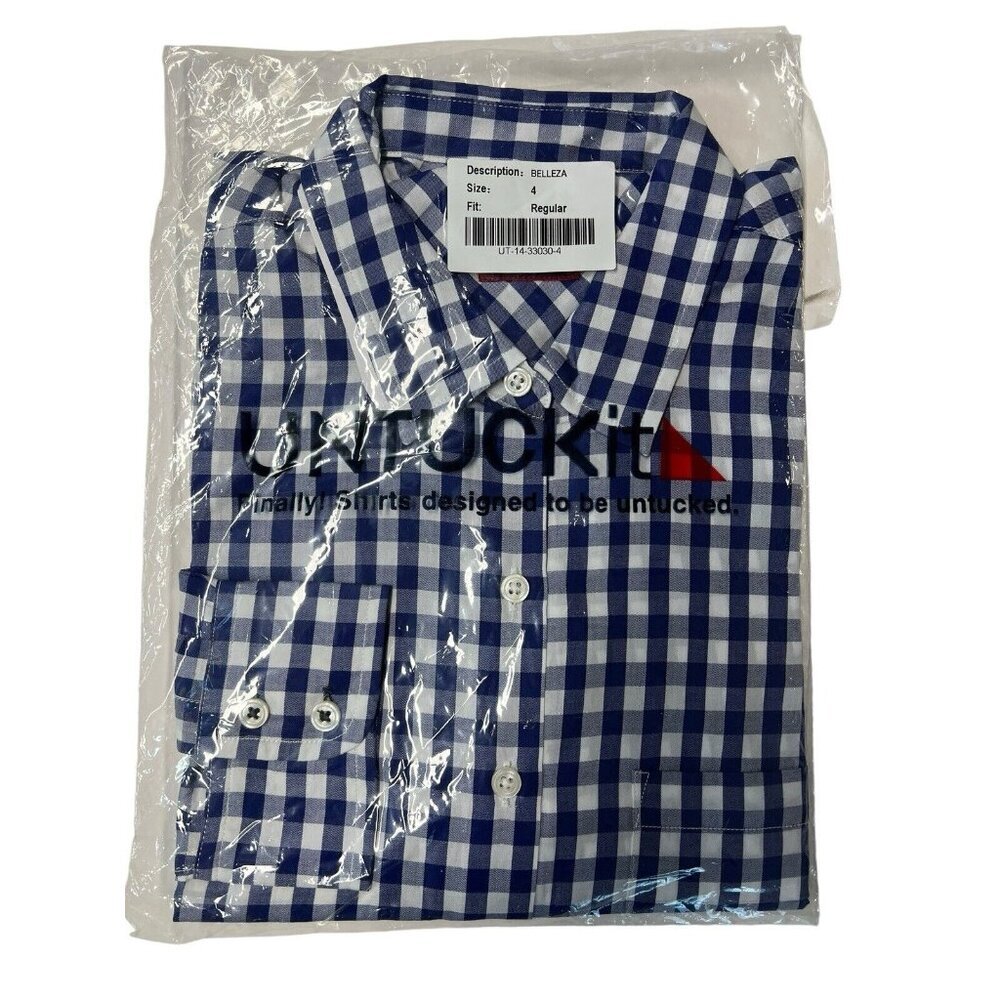 UNTUCKit Womens Belleza Button Up Long Sleeve Shirt~Various~Blue Gingham Top NWT - Picture 2 of 5